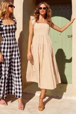S21A Gabrielle Dress In Sesame Gingham