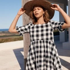 S21A Remi Dress In Granite Gingham Sale