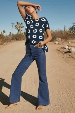 W22A Denim Drew Flares In Teal Corduroy