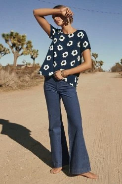 W22A Denim Drew Flares In Teal Corduroy