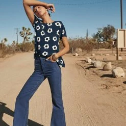 W22A Denim Drew Flares In Teal Corduroy